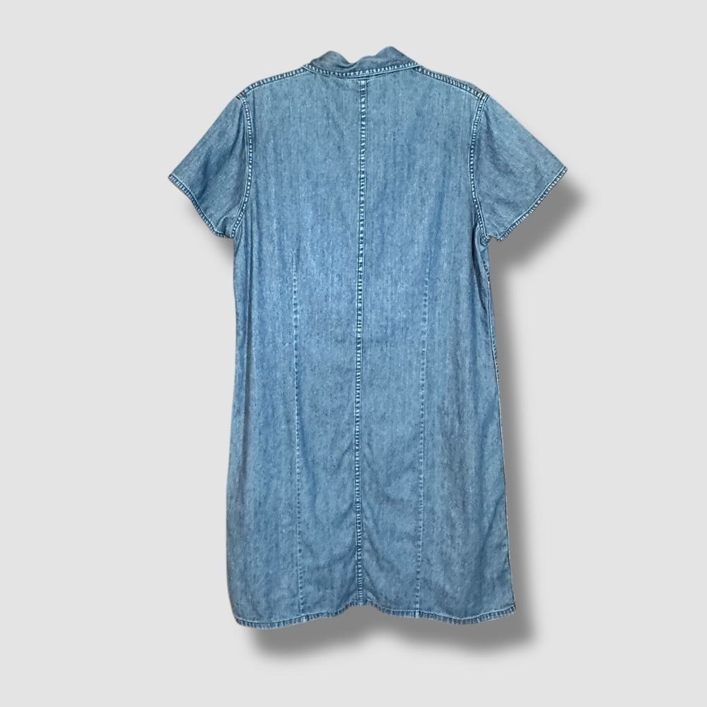 L.L. Bean Denim Shirt Dress Size 16 Blue Snap Button Midi Pockets - Picture 6 of 10